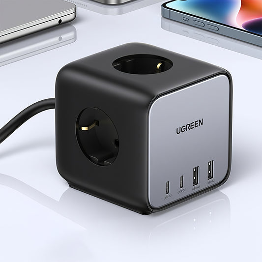 UGREEN CD268, 65W, 4.5A, 2 x USB-A - 2 x USB-C - 3 x Schuko, harmaa