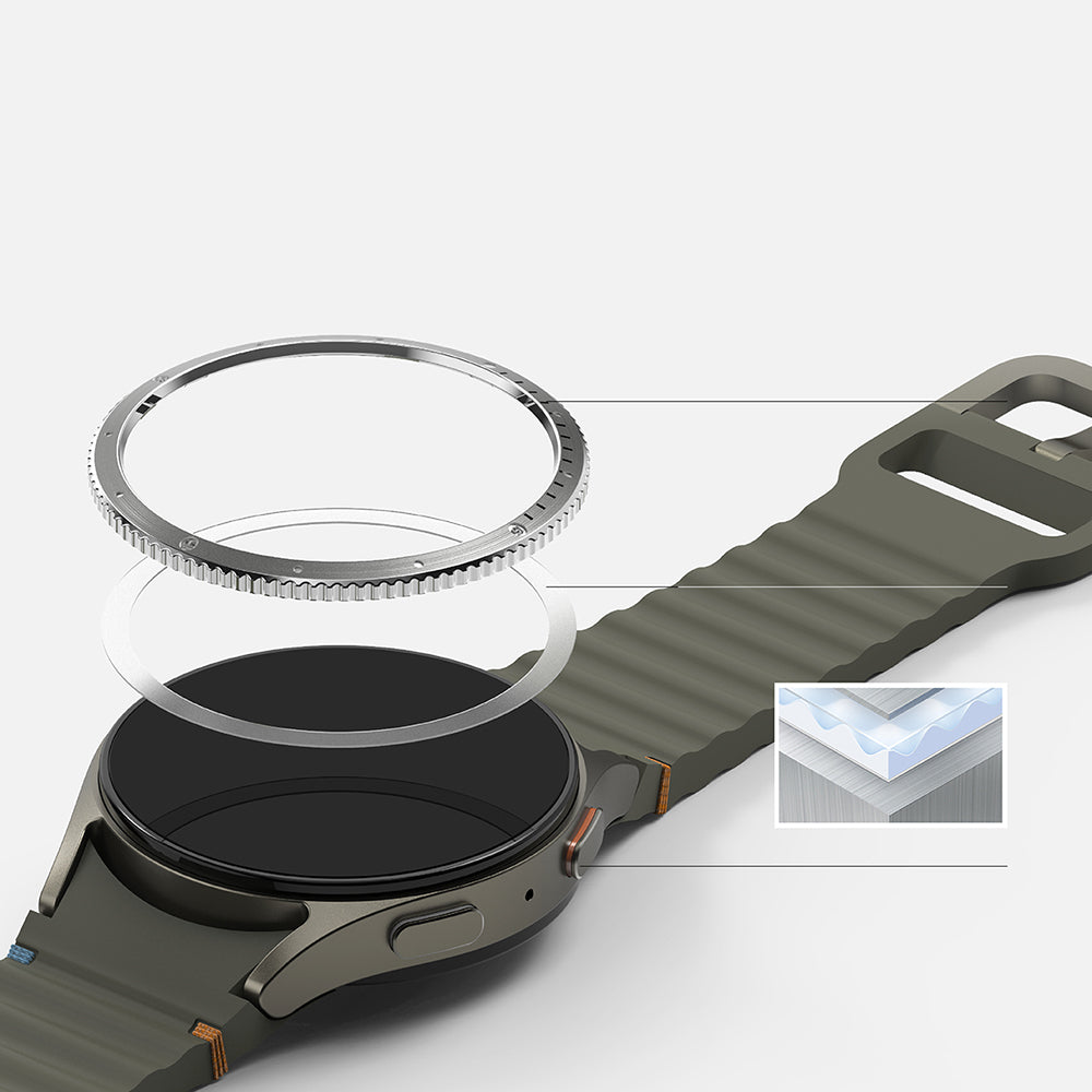 Ringke Styling -suojakehys Samsung Galaxy Watch7 40mm:lle, Malli 7, Hopeanvärinen