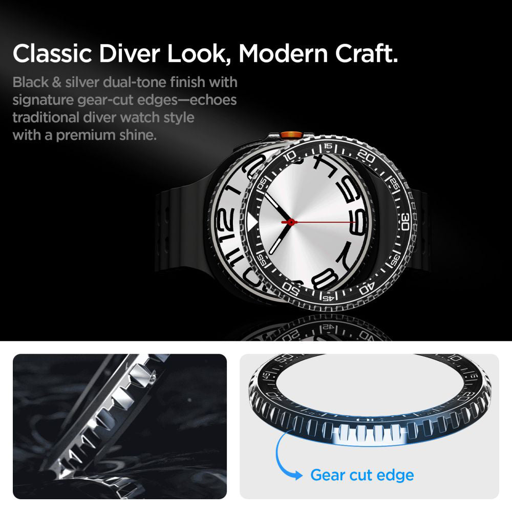 Spigen Tune Pro Diver -suojakehys Samsung Galaxy Watch8 Classicille, Musta