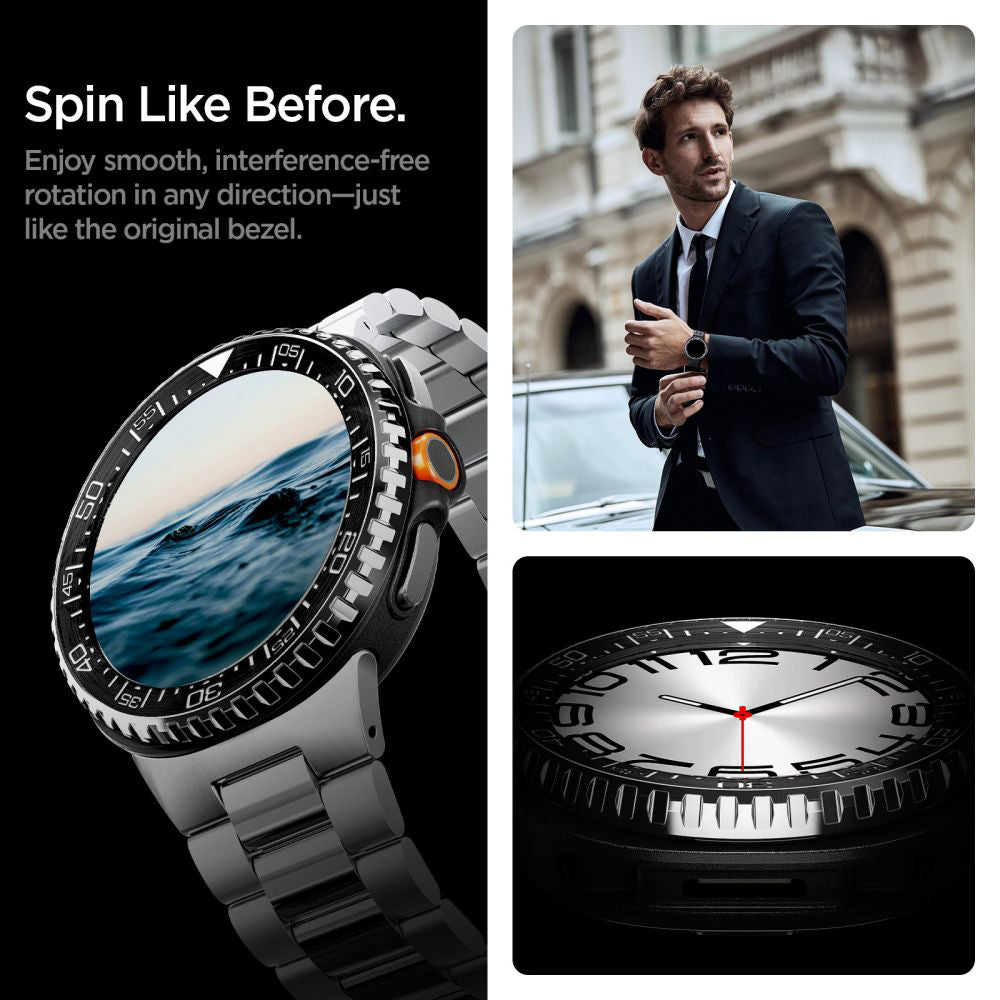 Spigen Tune Pro Diver -suojakehys Samsung Galaxy Watch8 Classicille, Musta