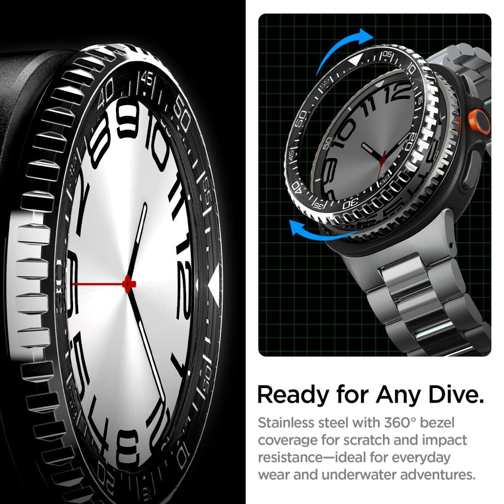 Spigen Tune Pro Diver -suojakehys Samsung Galaxy Watch8 Classicille, Musta