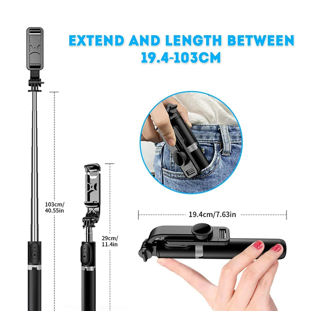 Selfie Stick Bluetooth Techsuit Q02, Universal, Musta