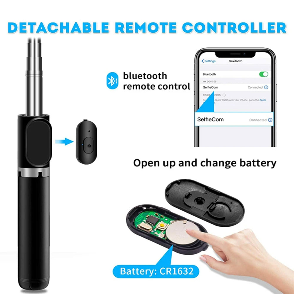 Selfie Stick Bluetooth Techsuit Q02, Universal, Musta