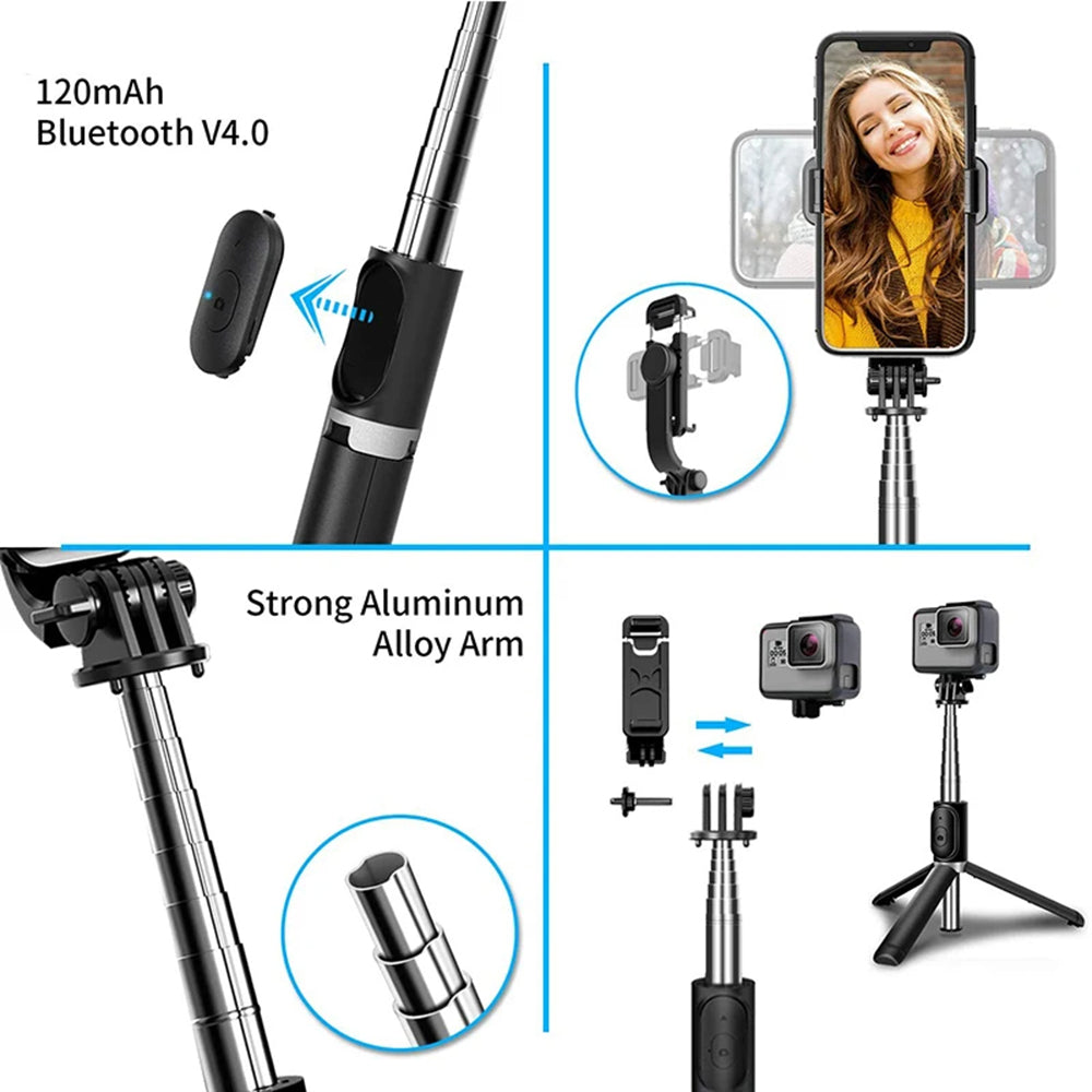 Selfie Stick Bluetooth Techsuit Q02, Universal, Musta