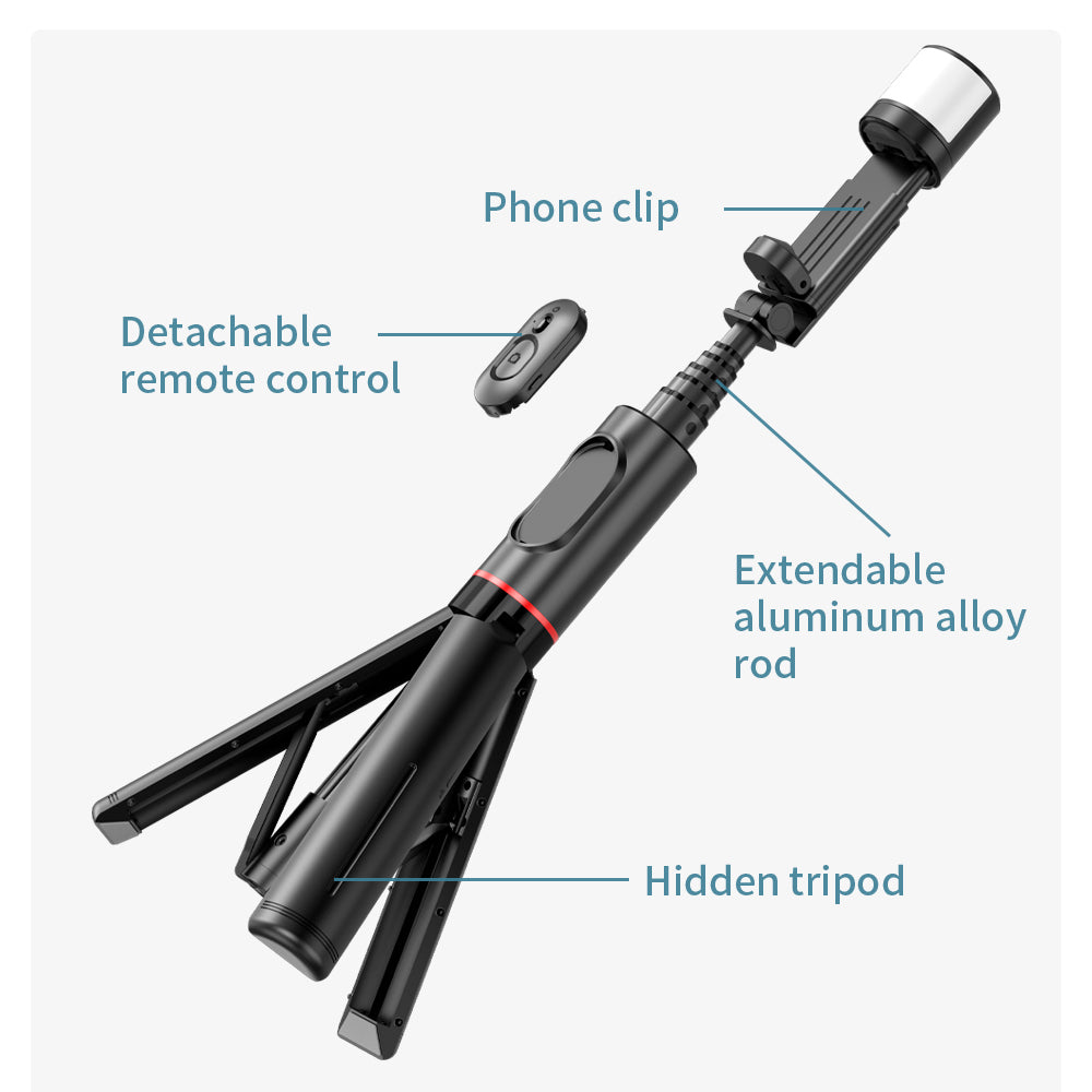 Selfie Stick Bluetooth Techsuit Q12S, Universal, Musta