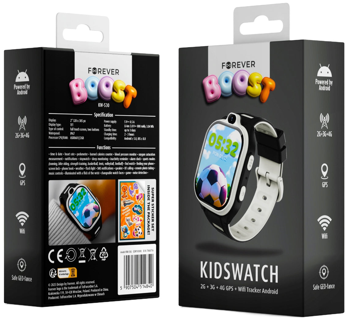 Älykello Forever Kids Boost KW-530 Call, Musta