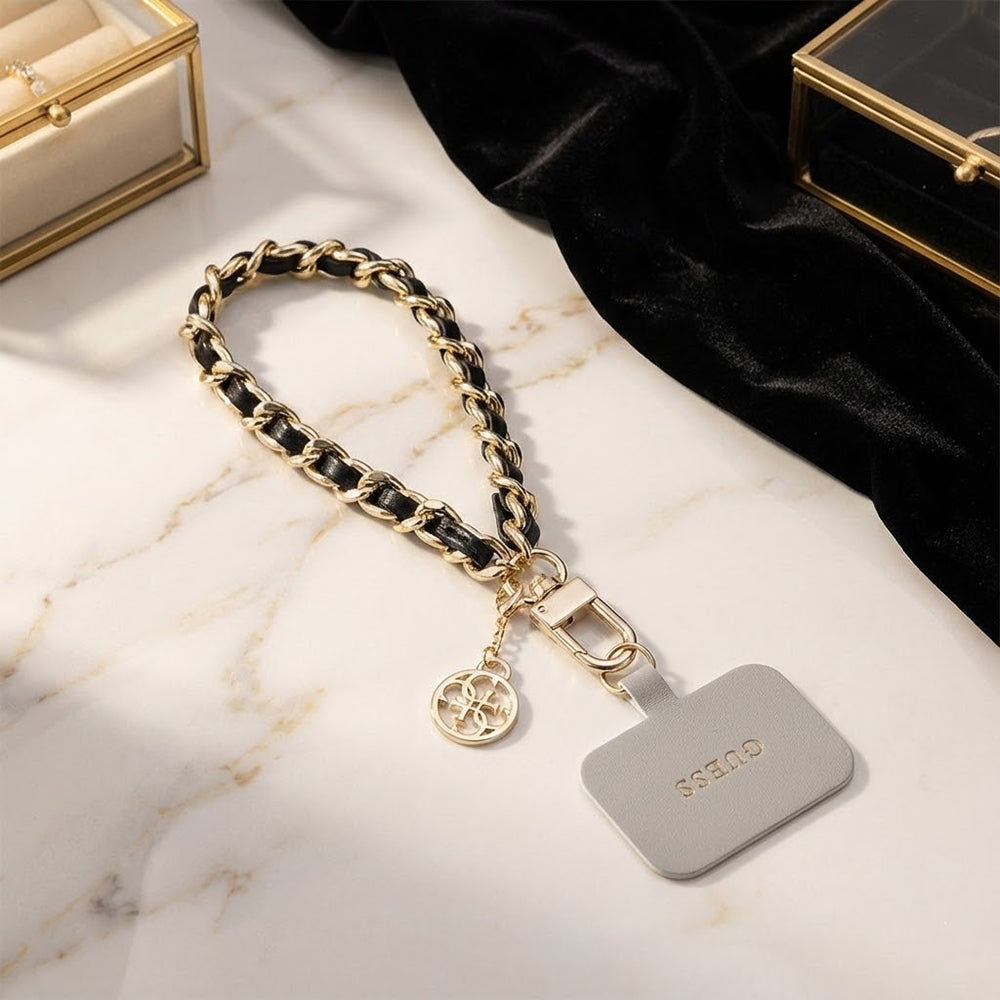 Guess Saffiano 4G Charm -puhelinnyöri, Musta