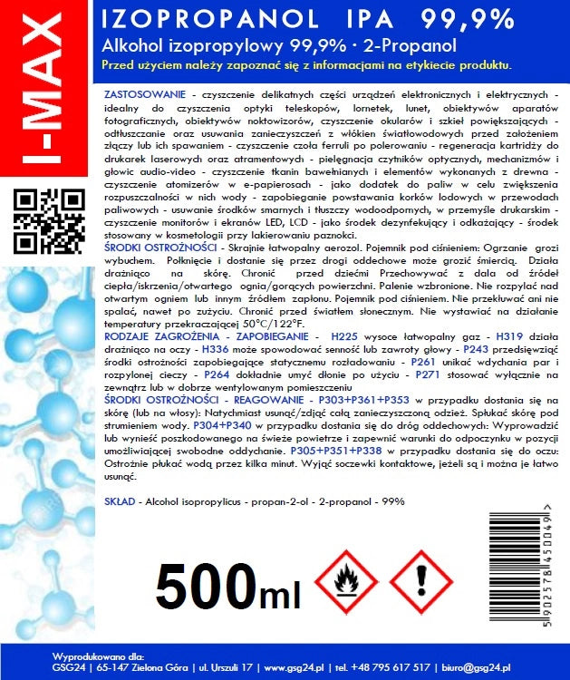 Spray Puhdistus Isopropanoli GSG24 I-Max, 500ml