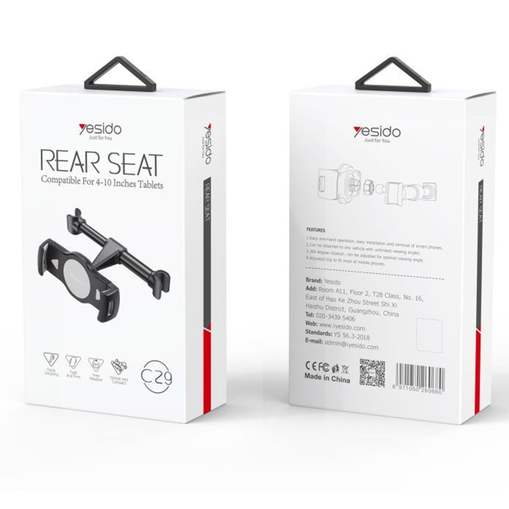 Autoteline Yesido C29 Pääntuelle Puhelimelle / Tabletille, 4 tuumaa - 10 tuumaa, Musta