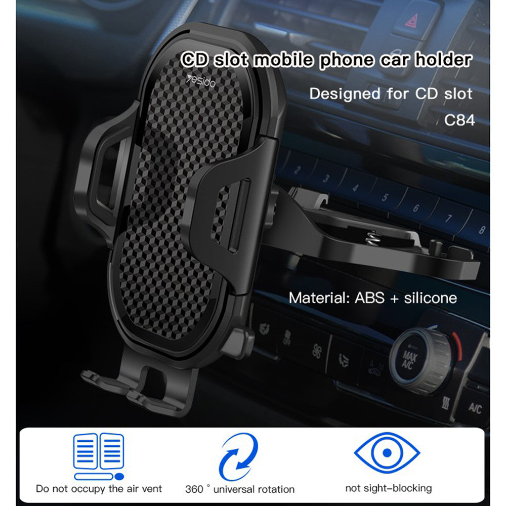 Autoteline Yesido C84, 4.7 tuumaa - 7.4 tuumaa, Musta