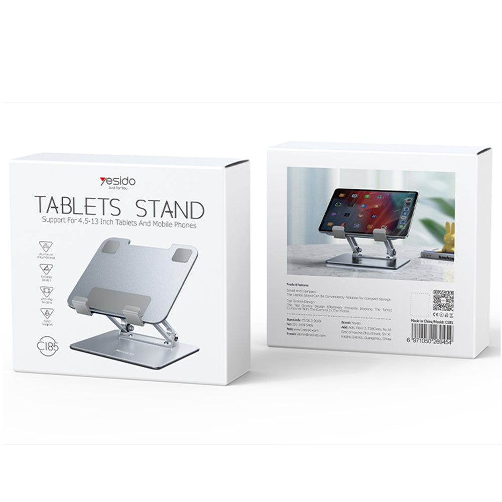 Yesido C185 pöytäteline puhelimelle / tabletille, 4.5 tuumaa - 13 tuumaa, Hopea