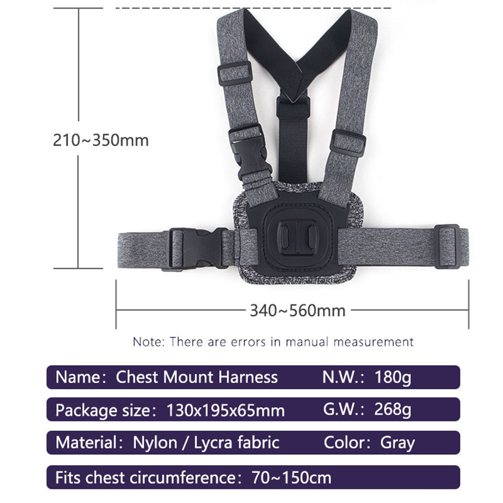 Techsuit JX-002 urheilukameran rintatuki GoPro-sarjalle, Harmaa