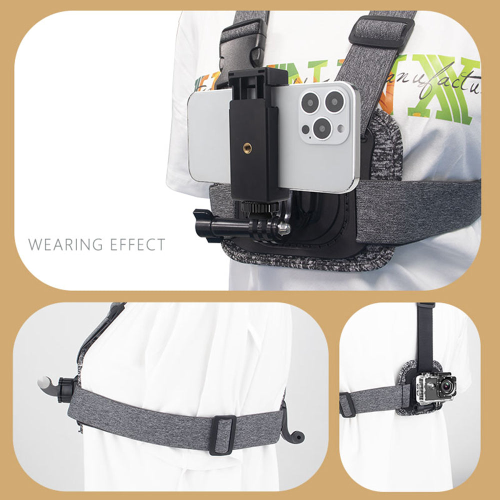 Techsuit JX-002 urheilukameran rintatuki GoPro-sarjalle, Harmaa