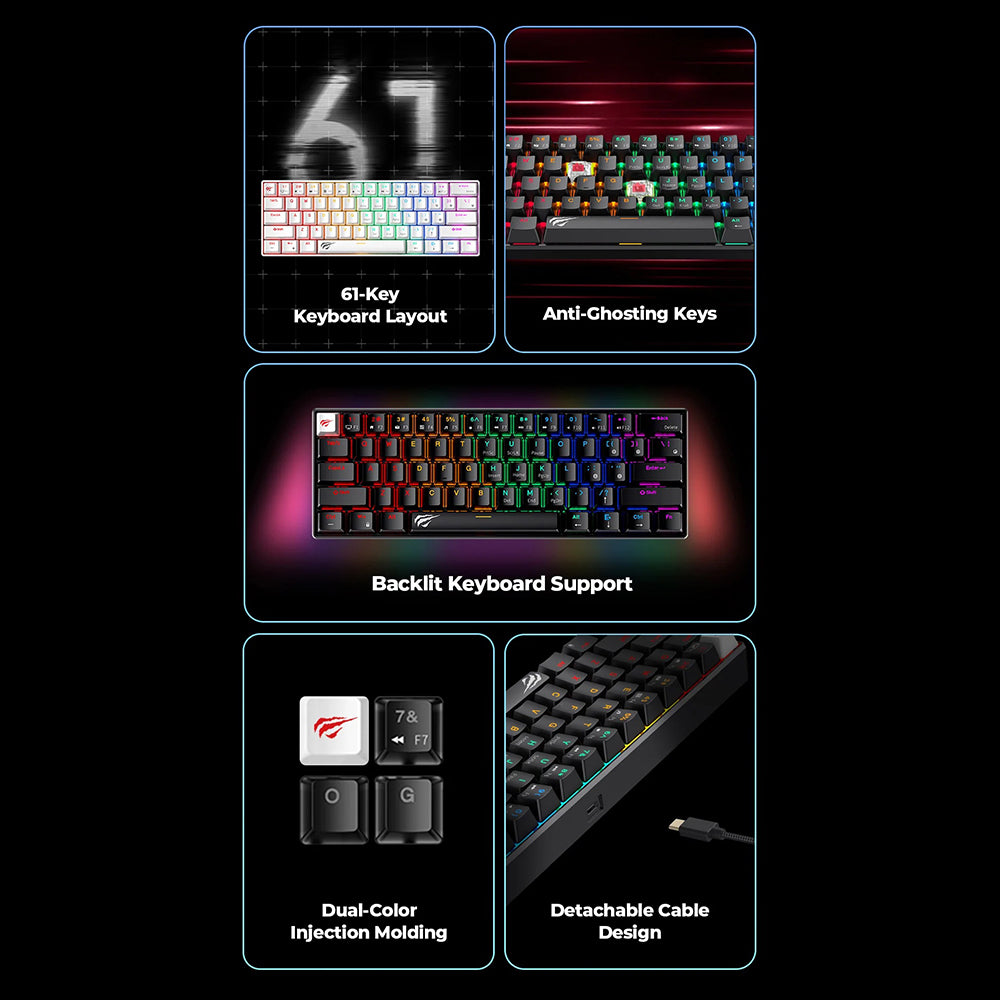 Langallinen pelinäppäimistö USB HAVIT KB903L, RGB, 1,8 m, Musta
