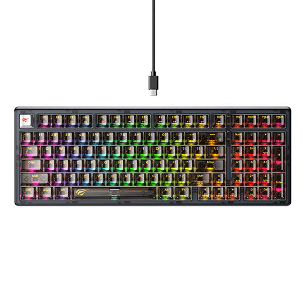 HAVIT KB875L pelinäppäimistö, langallinen USB, RGB, 1,8 m, musta läpinäkyvä