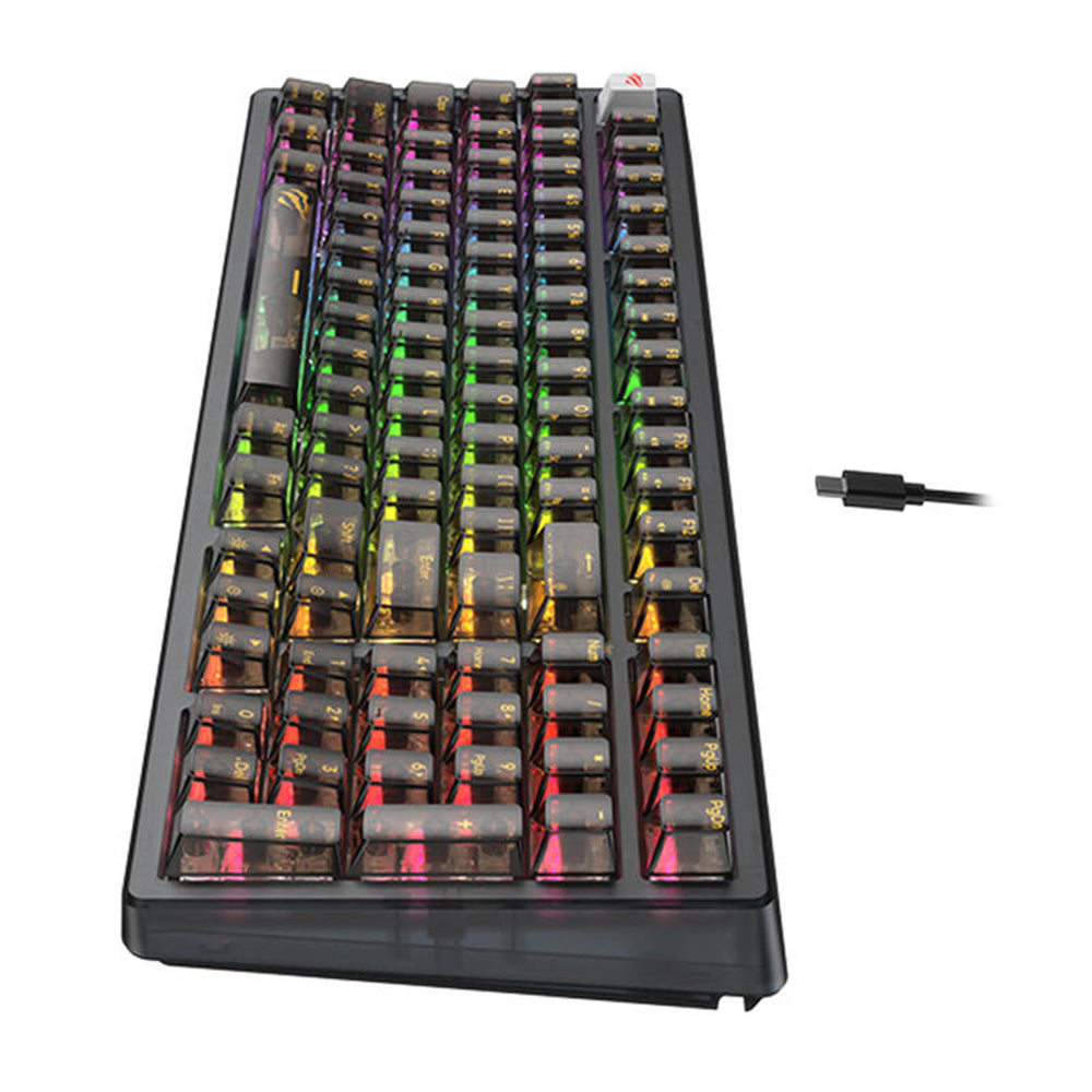 HAVIT KB875L pelinäppäimistö, langallinen USB, RGB, 1,8 m, musta läpinäkyvä