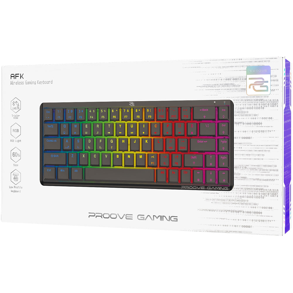 Proove AFK -langaton pelinäppäimistö, RGB, BT / Wi-Fi / Wired, 1.5m, Musta WKAFKEN22001