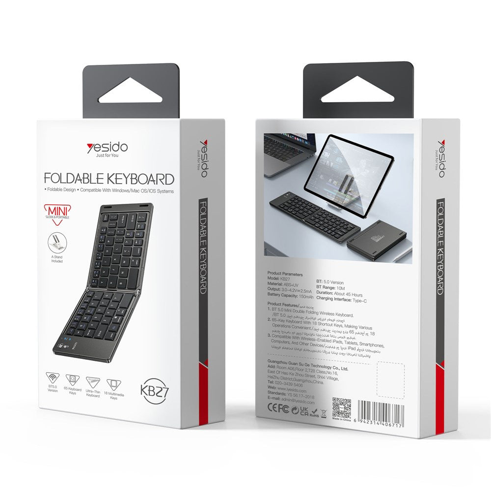 Bluetooth-taittonäppäimistö Yesido KB27, Musta