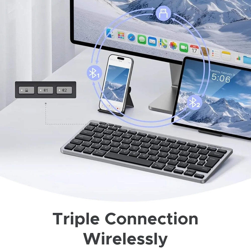 Langaton näppäimistö UGREEN 75049, BT / Wi-Fi, Musta