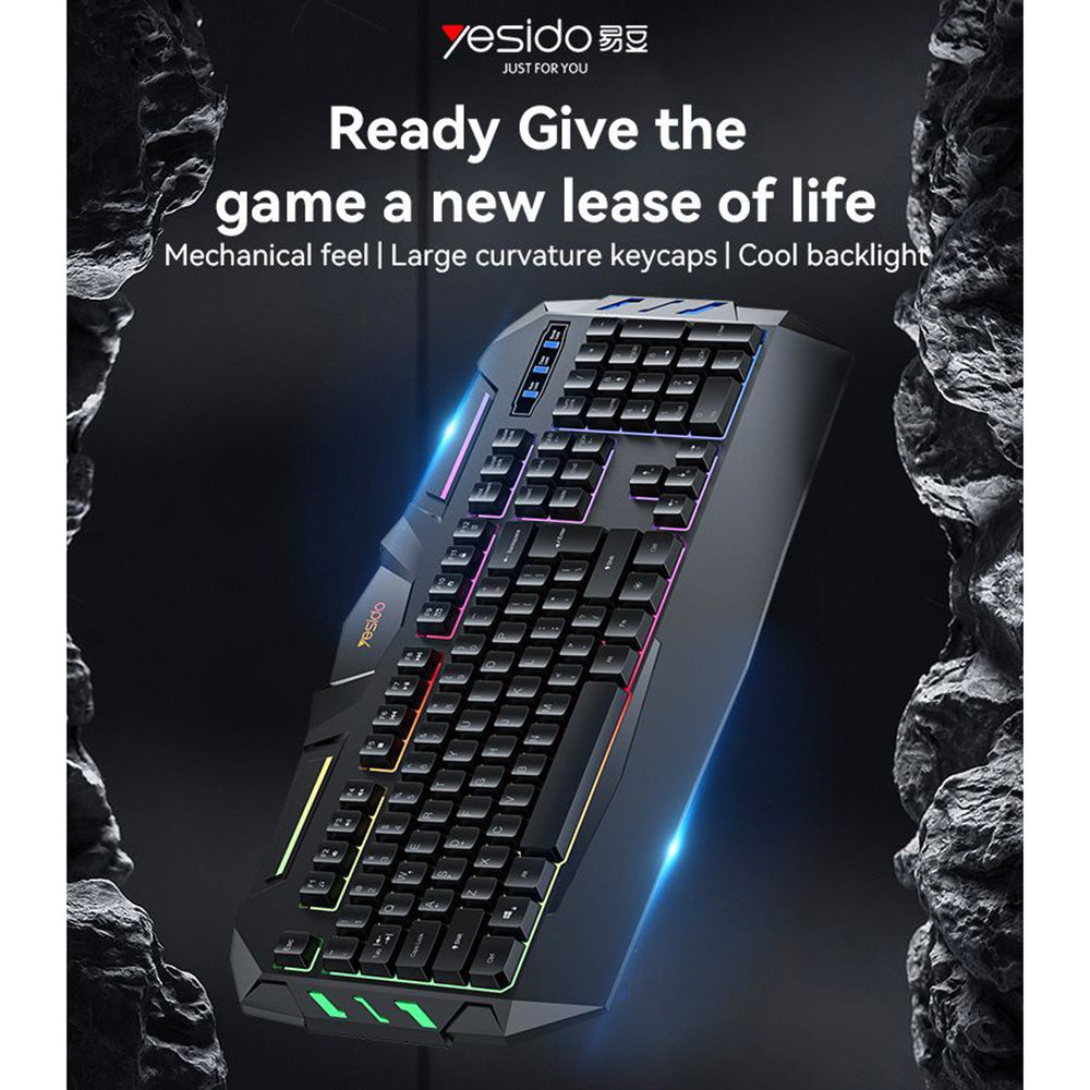 Langallinen pelinäppäimistö USB Yesido KB21, RGB, 1,5 m, Musta