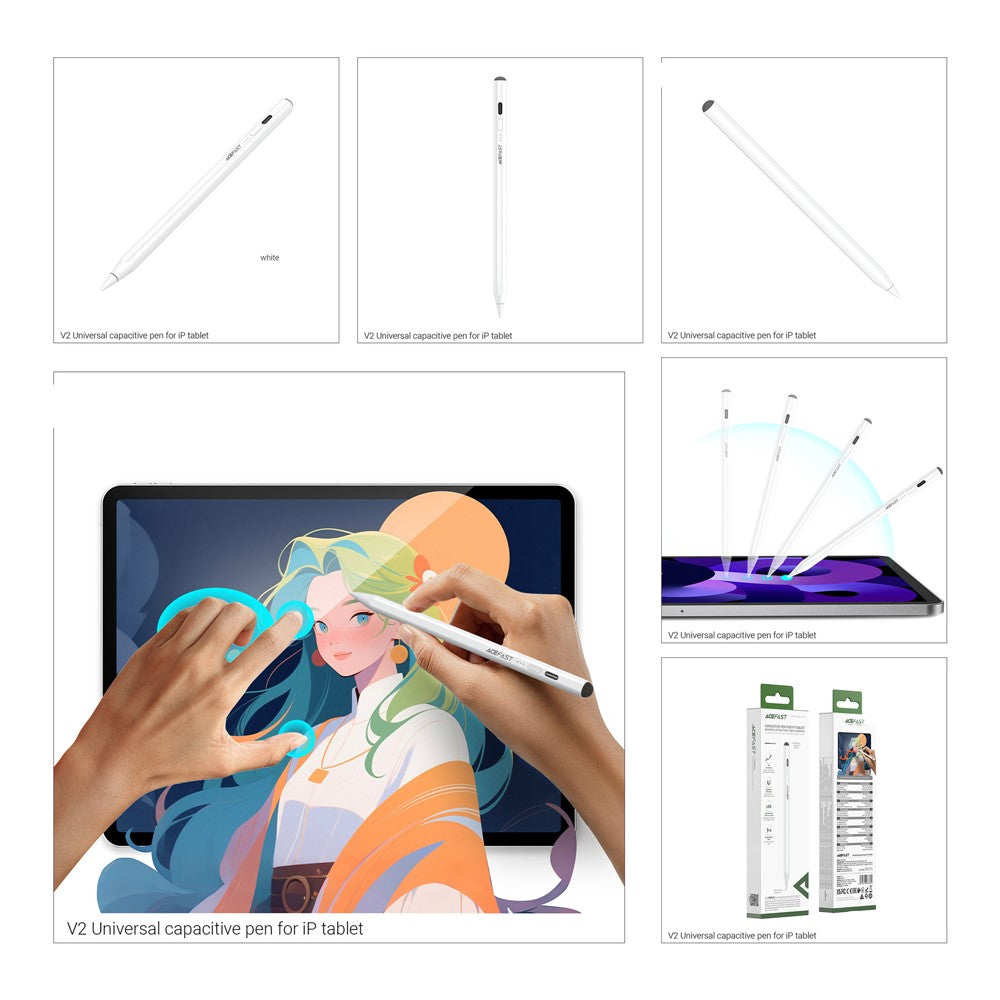 Touch Pen Acefast V2 Apple iPadille, Aktiivinen Versio, Valkoinen