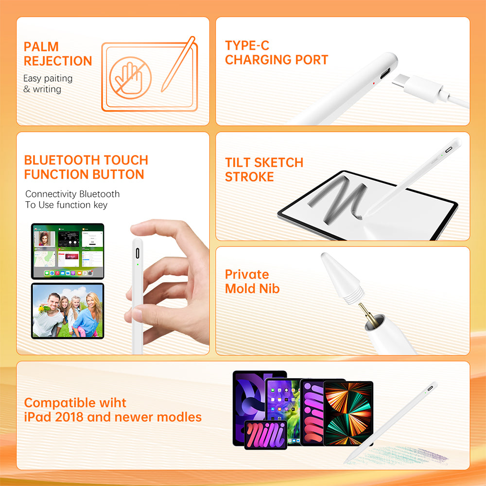 Touch Pen Techsuit AC10-CP Apple iPadille, Aktiivinen Versio, Valkoinen