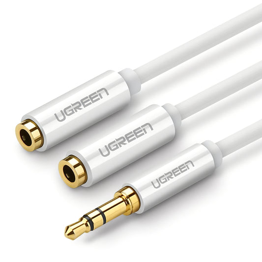 Audiojakojohdin 3.5mm - 2 x 3.5mm UGREEN AV123 2in1, 0.25m, Valkoinen