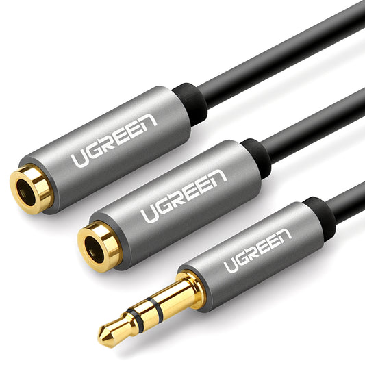 Audiojakojohdin 3.5mm - 2 x 3.5mm UGREEN AV123 2in1, 0.2m, Harmaa