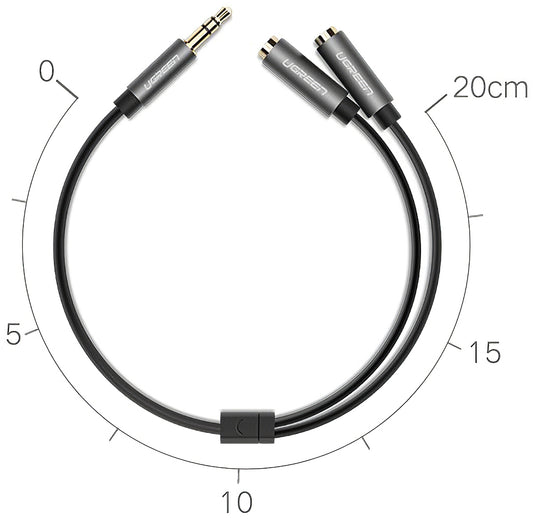 Audiojakojohdin 3.5mm - 2 x 3.5mm UGREEN AV123 2in1, 0.2m, Harmaa