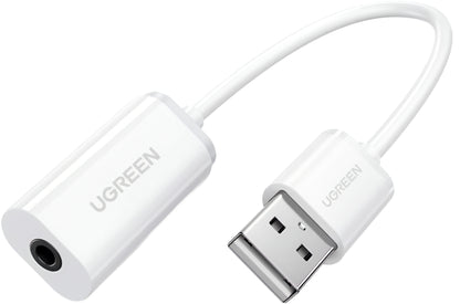 UGREEN US206 Audioadapteri, USB-A - 3,5 mm, Valkoinen