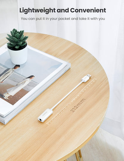 UGREEN US206 Audioadapteri, USB-A - 3,5 mm, Valkoinen