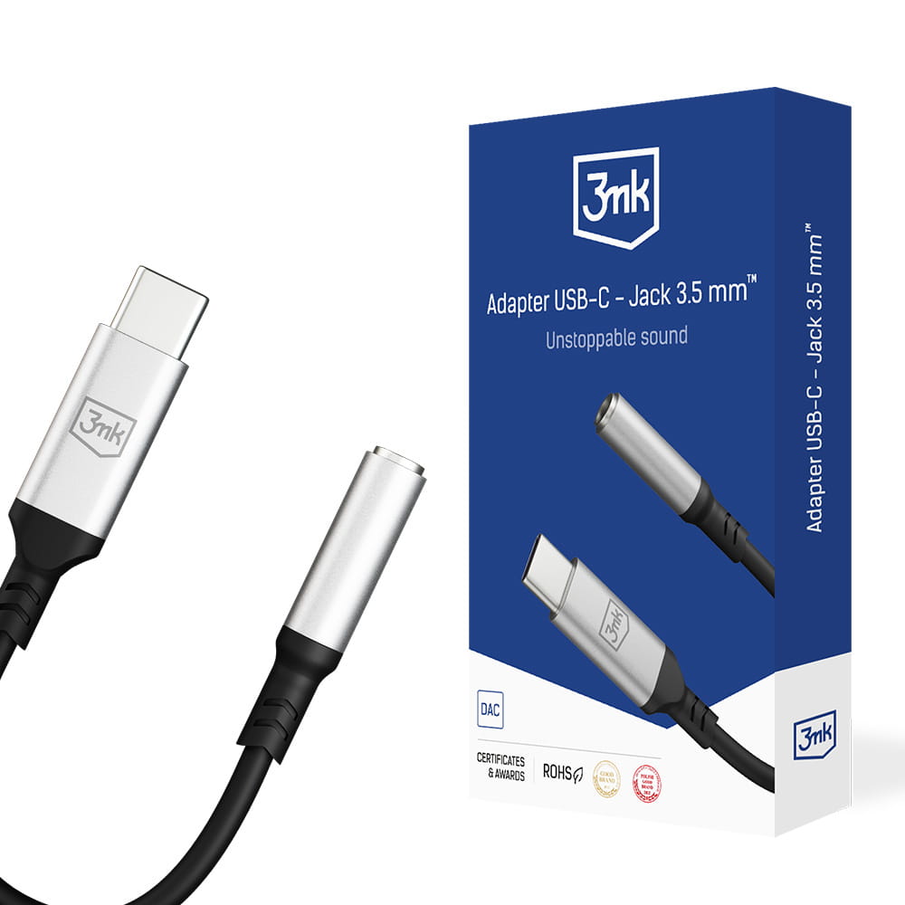 USB-C - 3,5 mm 3MK äänisovitin, hopea