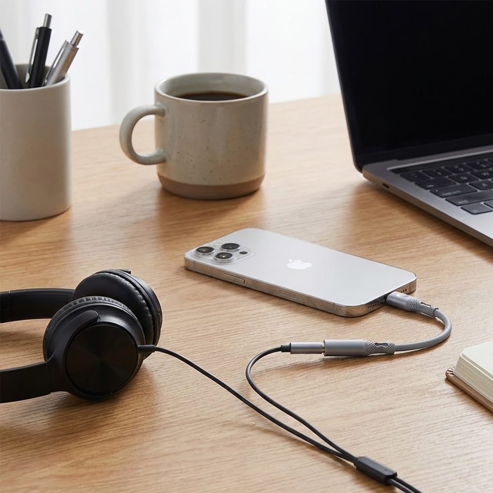 USB-C - 3.5mm Techsuit AC1 SoundFlex -äänisovitin, Harmaa