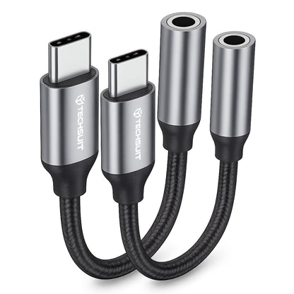 Audioadapteri USB-C - 3.5mm Techsuit AC12 FuseXound, Harmaa, 2 kappaleen setti