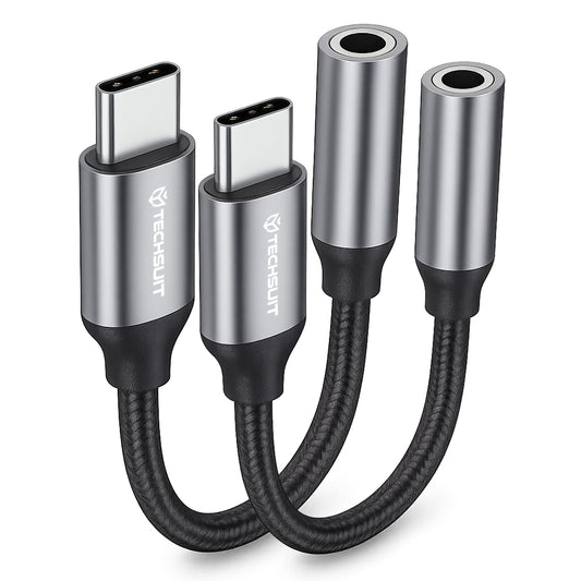 Audioadapteri USB-C - 3.5mm Techsuit AC12 FuseXound, Harmaa, 2 kappaleen setti