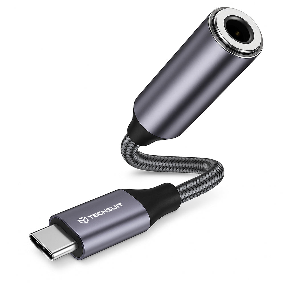 USB-C - 3.5mm Techsuit AC8 MusicDox -äänisovitin, harmaa