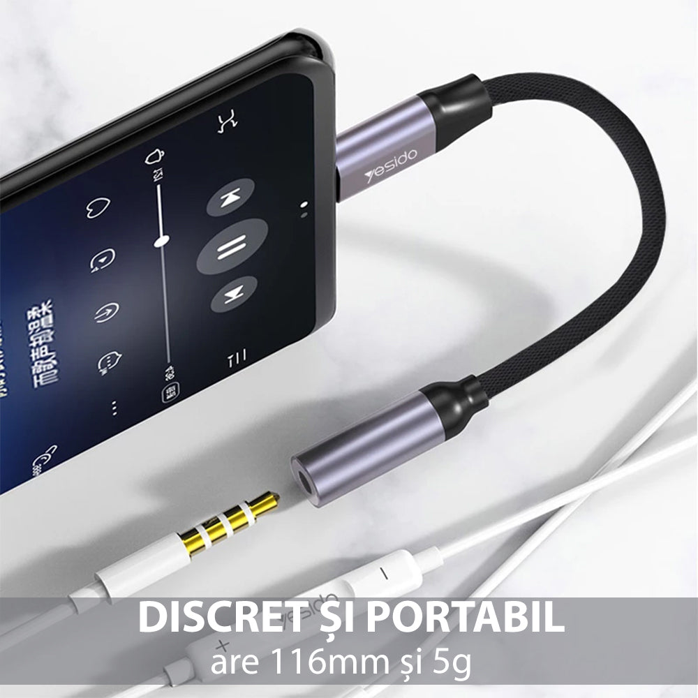 Audioadapteri USB-C - 3.5mm Yesido YAU19, Musta