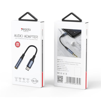 Audioadapteri USB-C - 3.5mm Yesido YAU38, Musta