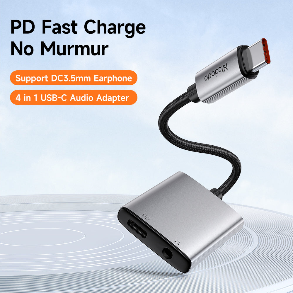 USB-C - USB-C / 3.5mm McDodo CA-5050 Wales -audioadapteri, Harmaa