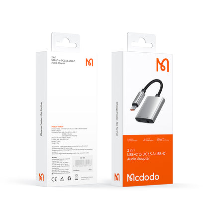 USB-C - USB-C / 3.5mm McDodo CA-5050 Wales -audioadapteri, Harmaa