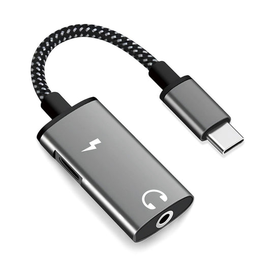 USB-C - USB-C / 3.5mm Techsuit AC22 AcustiCore -äänisovitin, Harmaa