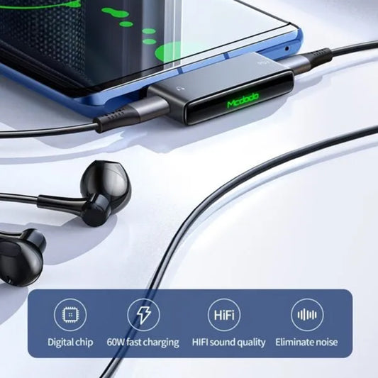 USB-C - USB-C / USB-C McDodo CA-7670 -audioadapteri, Musta