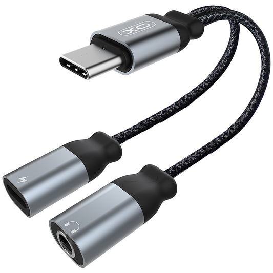 USB-C - USB-C / 3.5mm XO Design NBR160B -äänisovitin, Musta