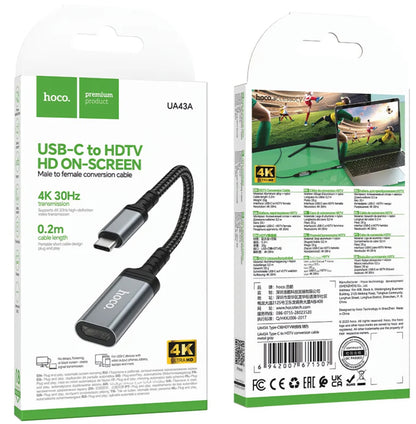 Audio- ja videomuunnin USB-C - HDMI HOCO UA43A, Harmaa
