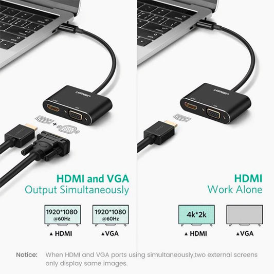 Videoadapteri UGREEN CM449, USB-A - HDMI / VGA, Harmaa