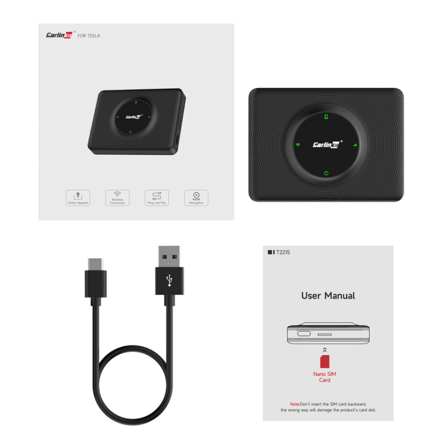 Carplay / Android Auto Wireless Carlinkit -sovitin, yhteensopiva Tesla Model 3 / X / Y / S kanssa Apple iPhone / Android -sarjalle CPC200-T2C