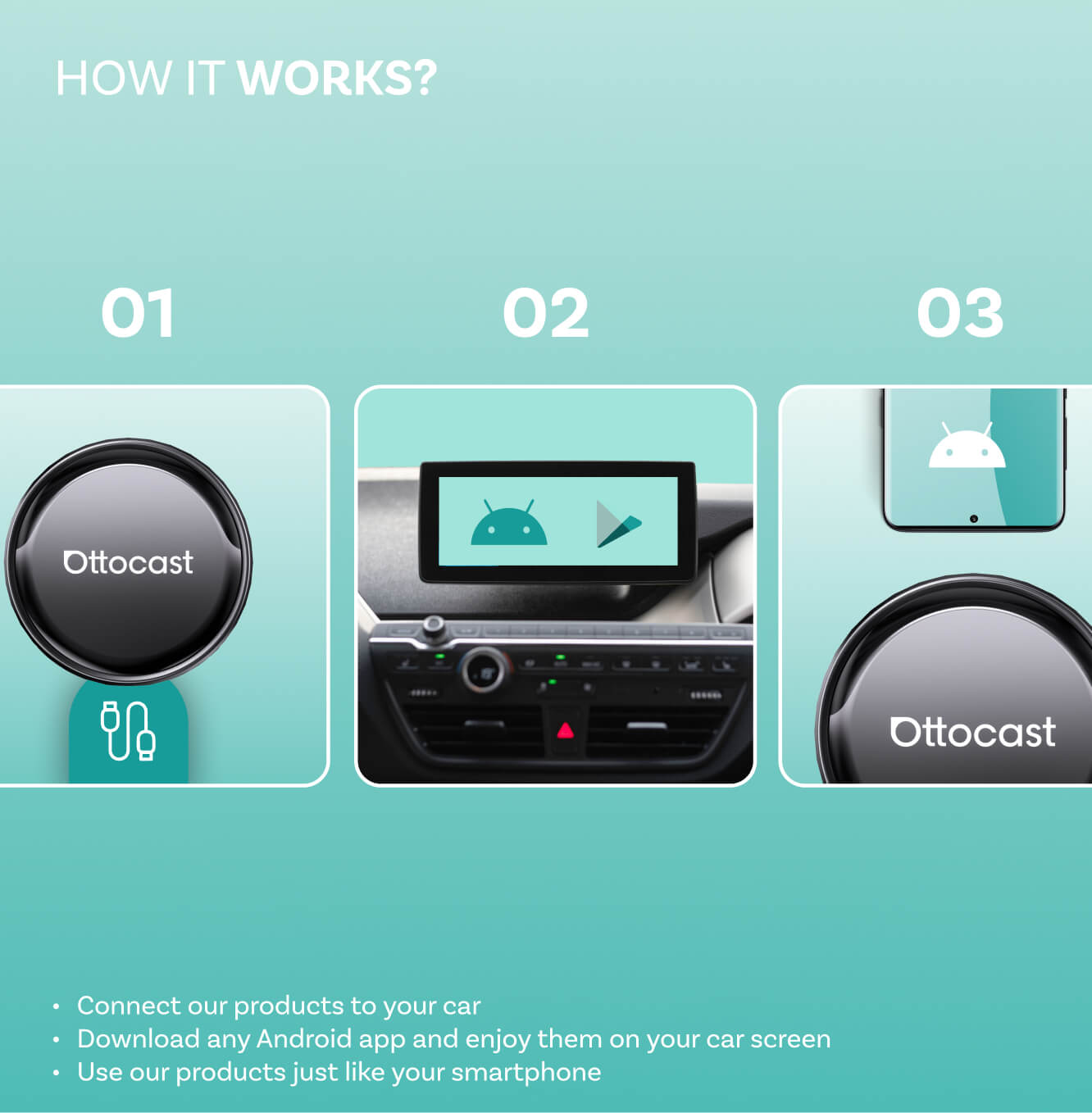 Langaton Carplay / Android Auto -sovitin Ottocast OttoAibox P3 Pro Apple iPhone / Android -sarjalle PCS61-T