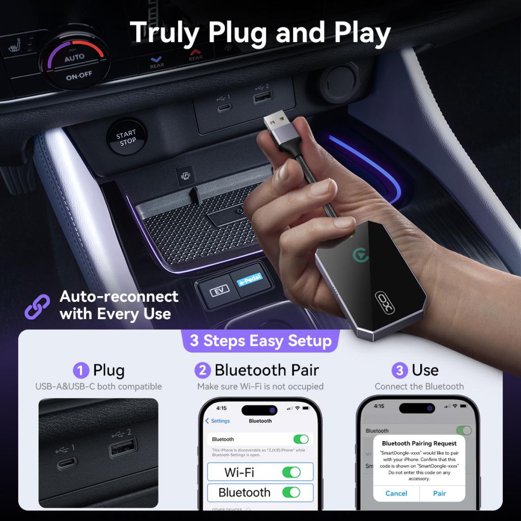 Langaton Carplay-sovitin XO Design CZ016 Apple iPhone -sarjalle