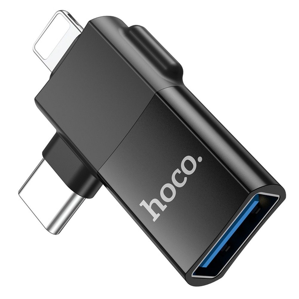OTG-sovitin USB-C / Lightning - USB-A HOCO UA17, Musta