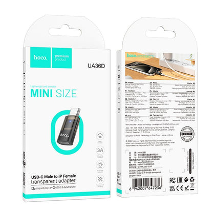 Lightning - USB-C -lataus- ja tiedonsiirtoadapteri HOCO UA36D, Musta